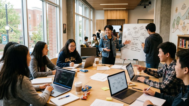 Asian American students collaborating in a workshop
